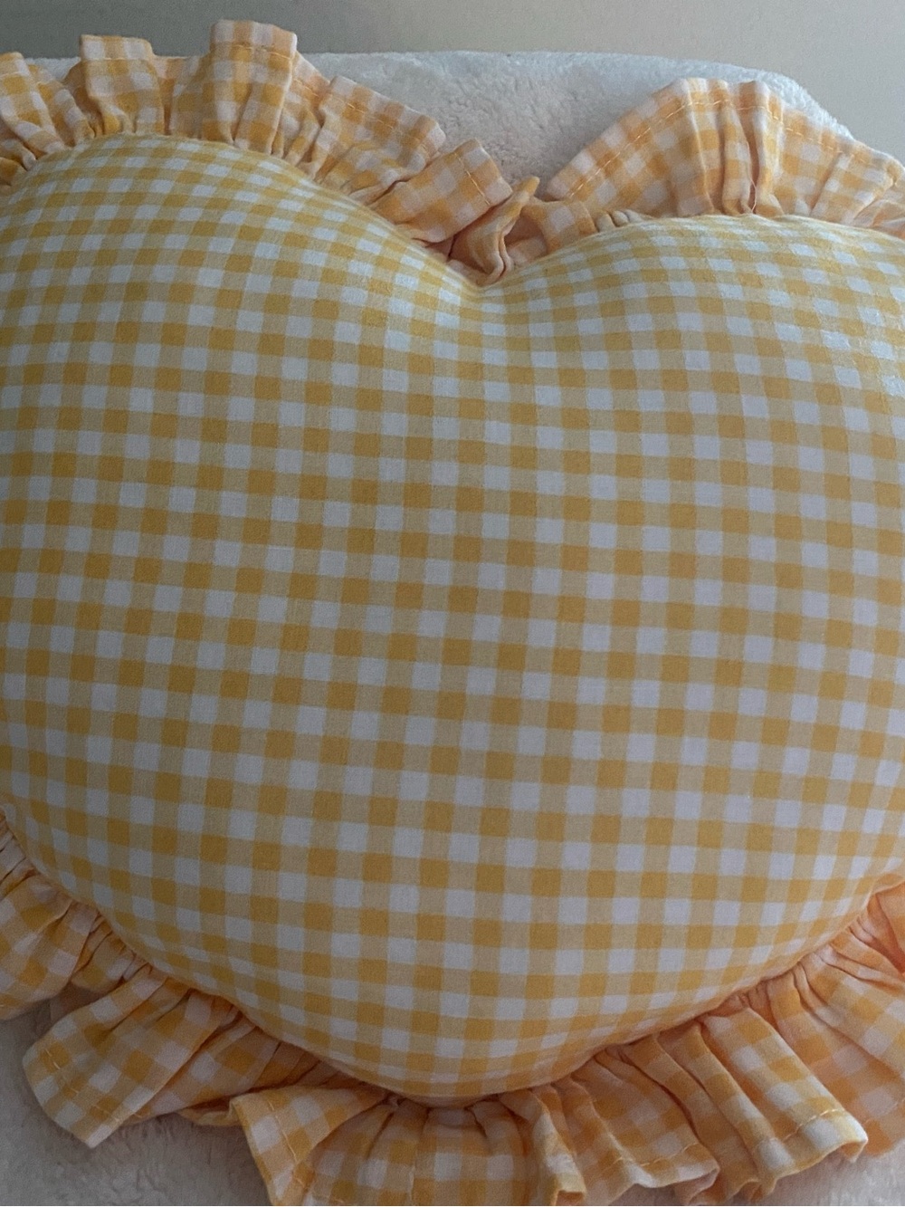 Yellow Gingham Heart Shaped Pillow